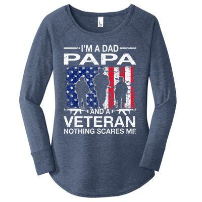 Retro I'm A Dad Papa And Veteran Usa Flag Father Day Grandpa Gift Women's Perfect Tri Tunic Long Sleeve Shirt