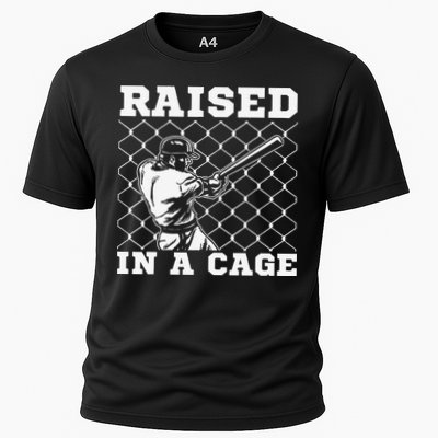 Raised In A Cage Baseball Training Batter Catcher Pitch Cooling Performance Crew T-Shirt