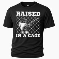 Raised In A Cage Baseball Training Batter Catcher Pitch Cooling Performance Crew T-Shirt