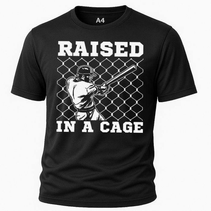 Raised In A Cage Baseball Training Batter Catcher Pitch Cooling Performance Crew T-Shirt