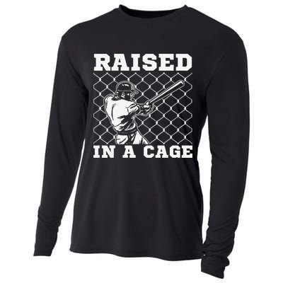 Raised In A Cage Baseball Training Batter Catcher Pitch Cooling Performance Long Sleeve Crew