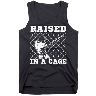 Raised In A Cage Baseball Training Batter Catcher Pitch Tank Top