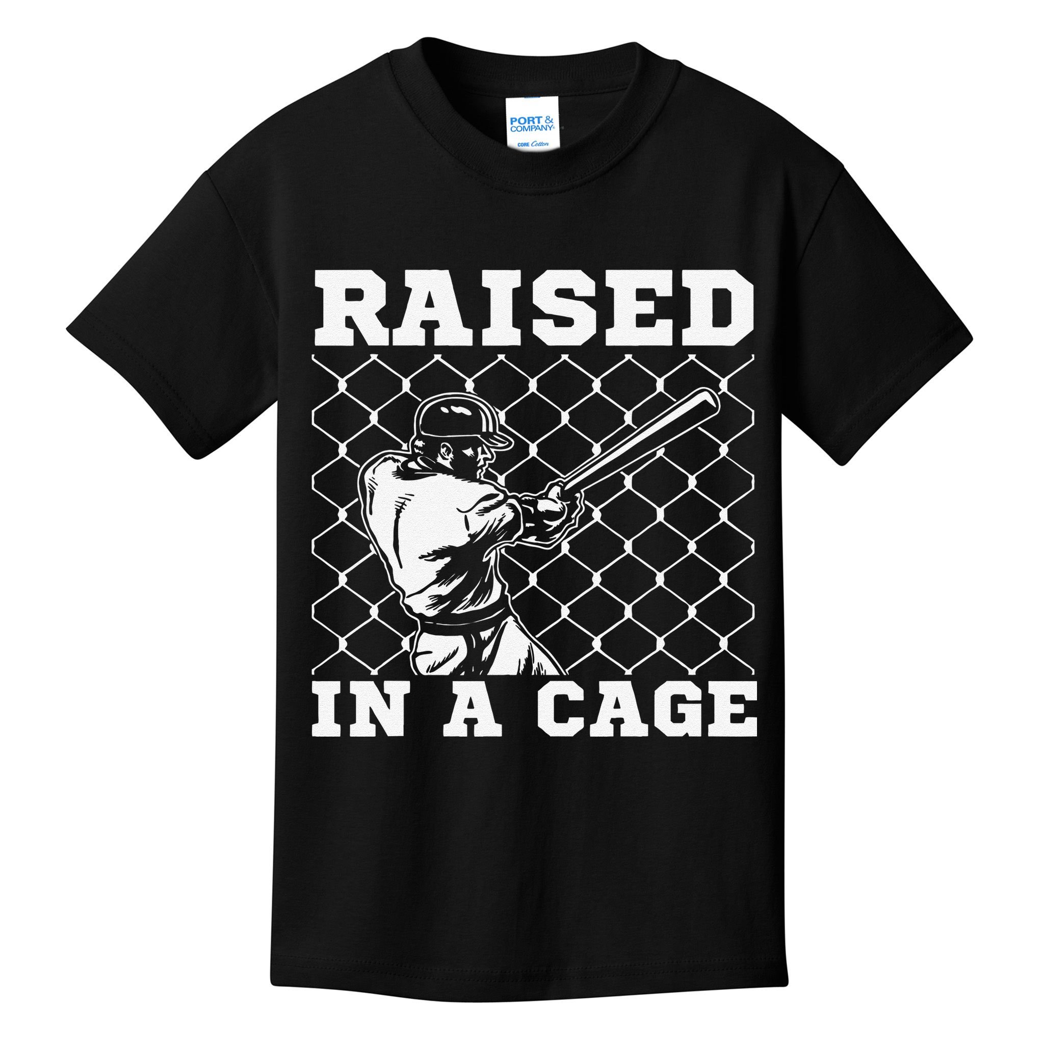 Raised In A Cage Baseball Training Batter Catcher Pitch Kids T-Shirt