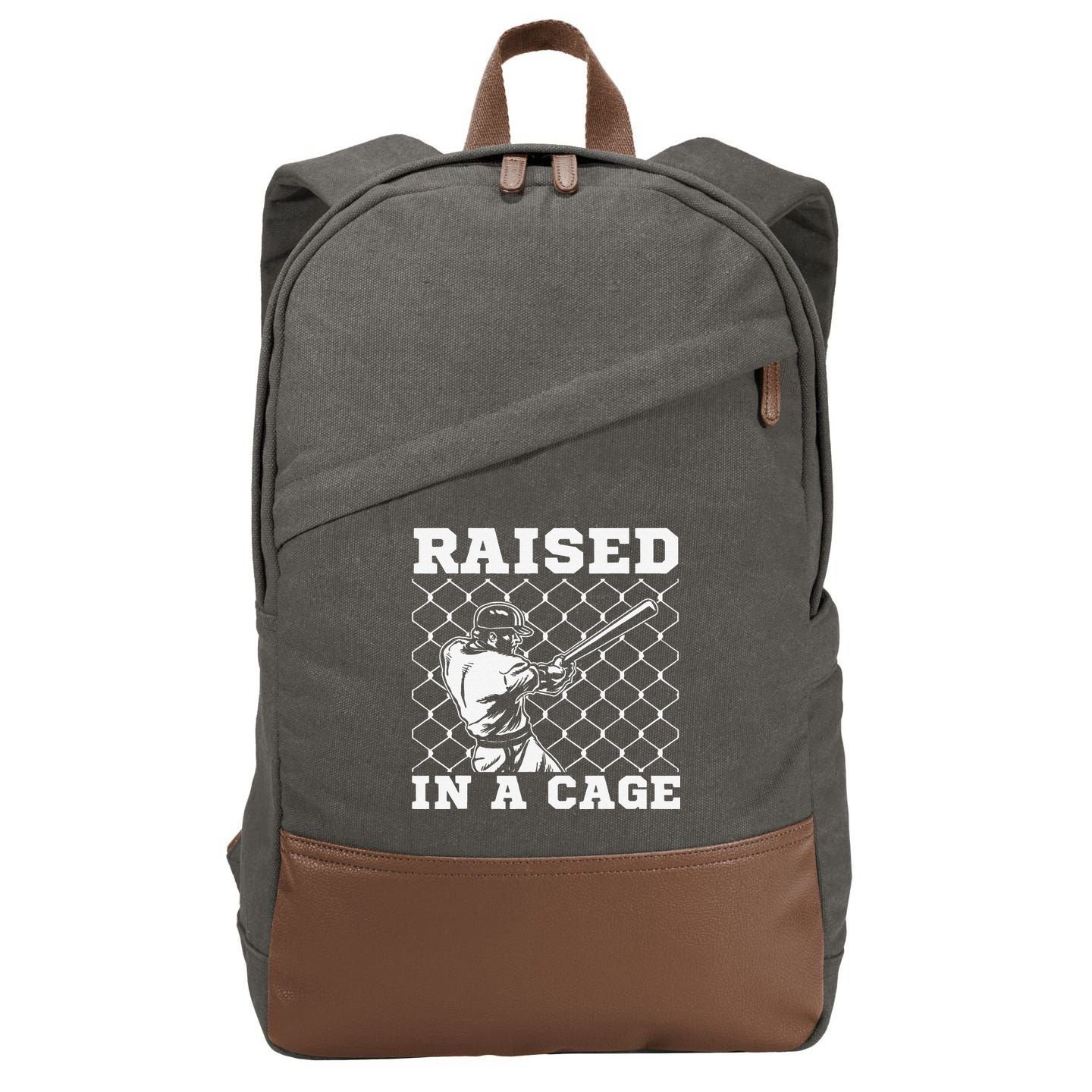 Raised In A Cage Baseball Training Batter Catcher Pitch Cotton Canvas Backpack