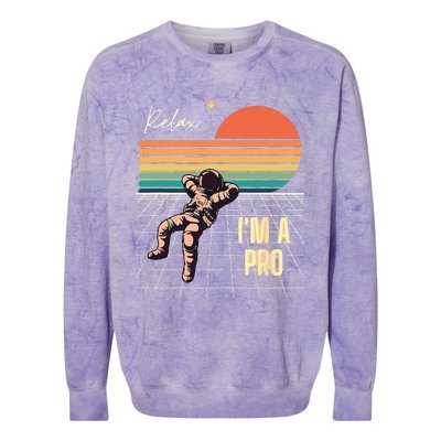 Relax Im A Pro Featuring Astronaut In Retro Space Colorblast Crewneck Sweatshirt