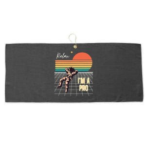 Relax Im A Pro Featuring Astronaut In Retro Space Large Microfiber Waffle Golf Towel