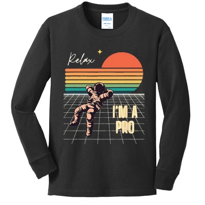 Relax Im A Pro Featuring Astronaut In Retro Space Kids Long Sleeve Shirt