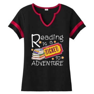 Reading Is A Ticket To Adventure Reading Ladies Halftime Notch Neck Tee