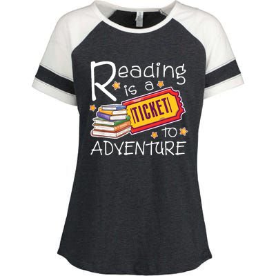 Reading Is A Ticket To Adventure Reading Enza Ladies Jersey Colorblock Tee