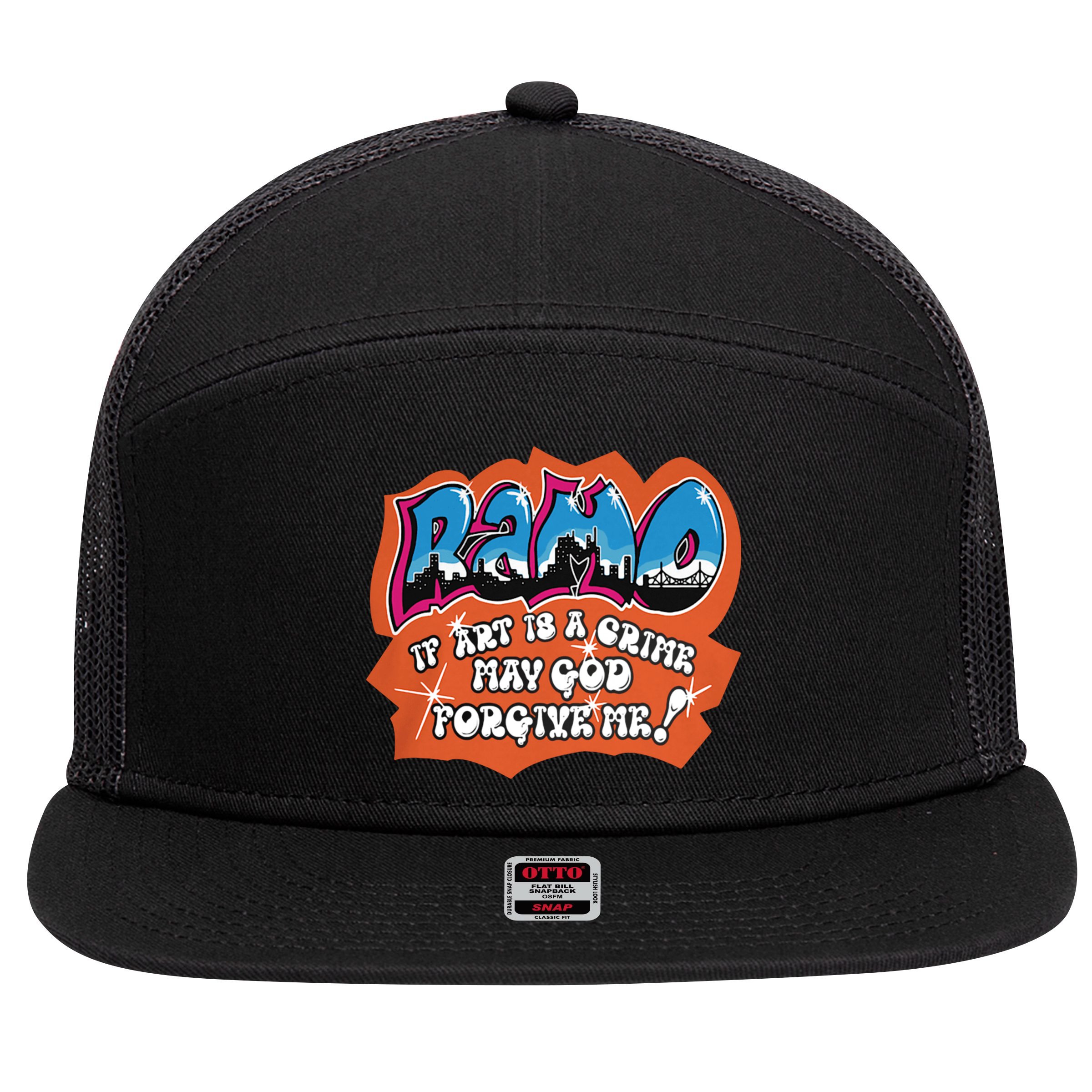 Ramo If Art Is A Crime May God Forgive Me 7 Panel Mesh Trucker Snapback Hat