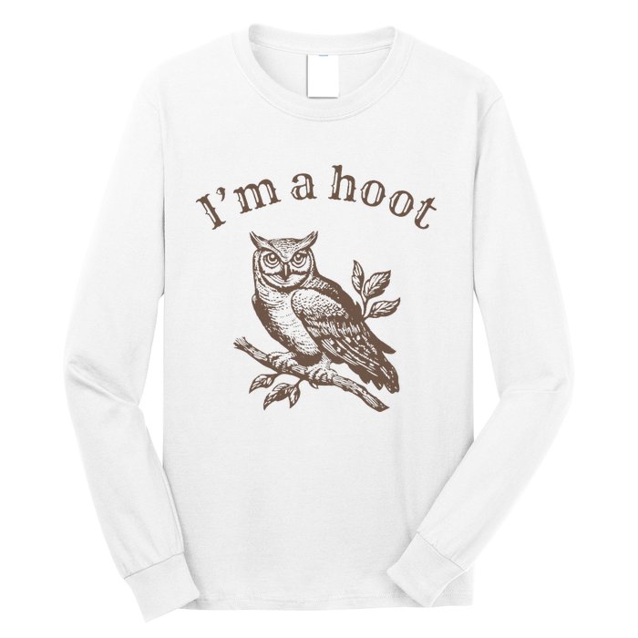 Retro IM A Hoot Owl Bird Pun Sarcastic Jokes Women Long Sleeve Shirt