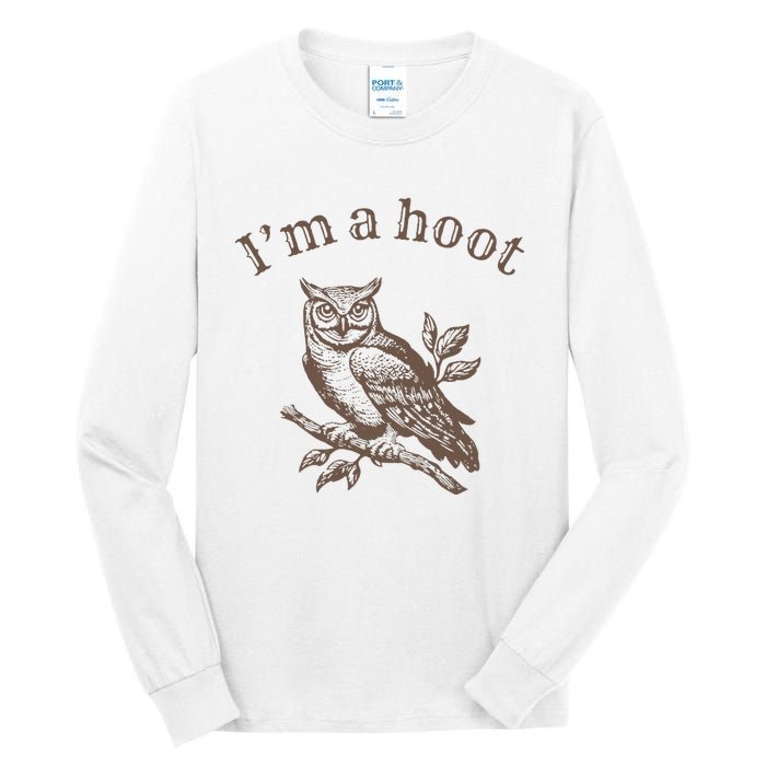 Retro IM A Hoot Owl Bird Pun Sarcastic Jokes Women Tall Long Sleeve T-Shirt