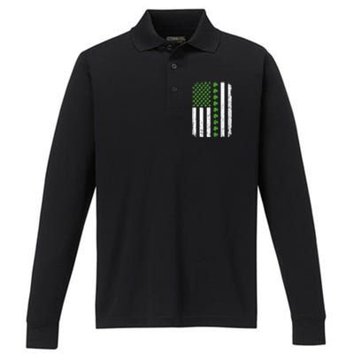 Retro Irish American Flag Distressed Flag St. Patrick's Day Performance Long Sleeve Polo