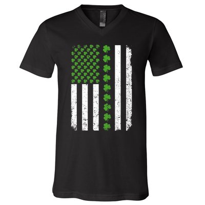 Retro Irish American Flag Distressed Flag St. Patrick's Day V-Neck T-Shirt