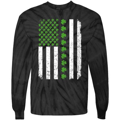 Retro Irish American Flag Distressed Flag St. Patrick's Day Tie-Dye Long Sleeve Shirt