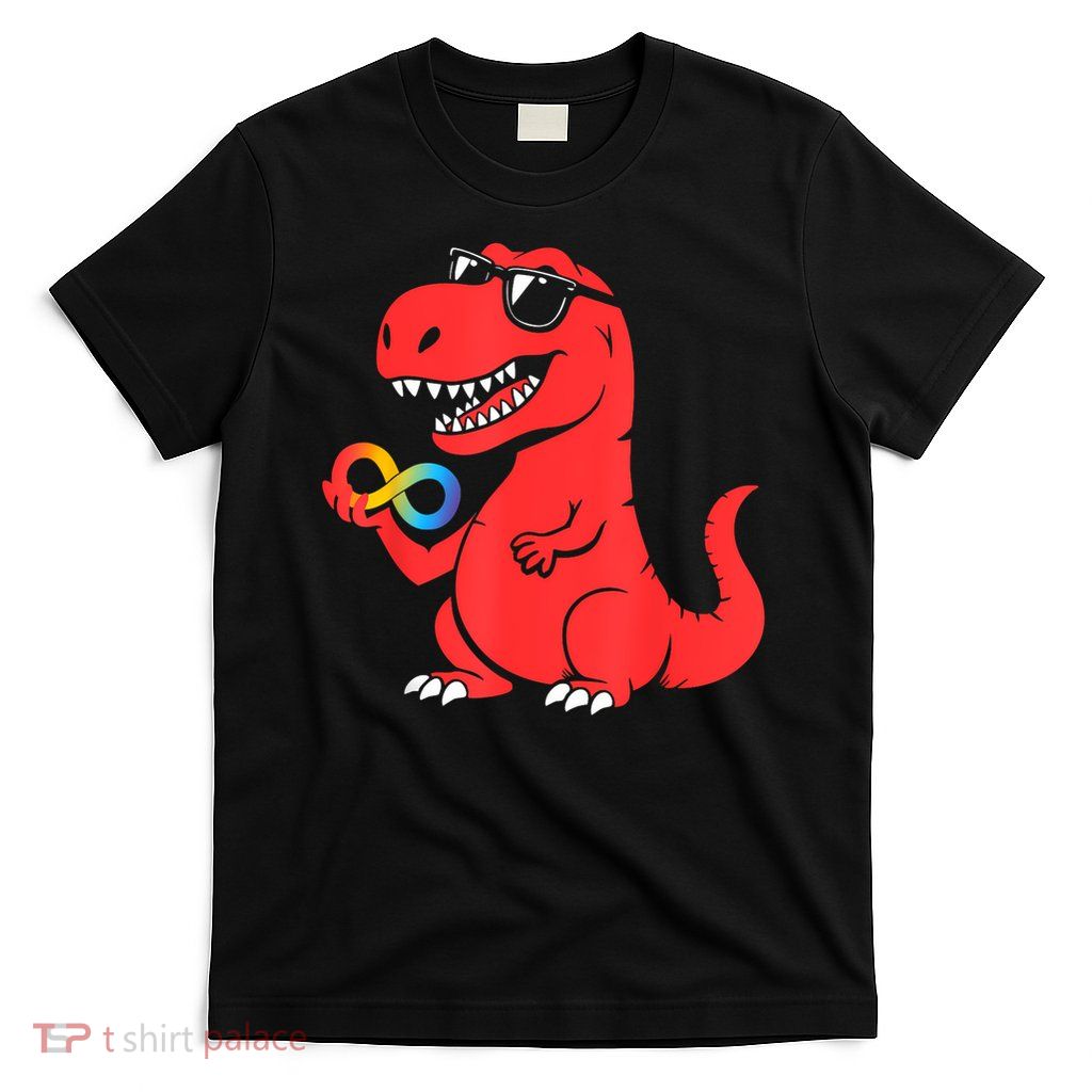 Red Instead Autism Dino Autism Awareness Acceptance  T-Shirt