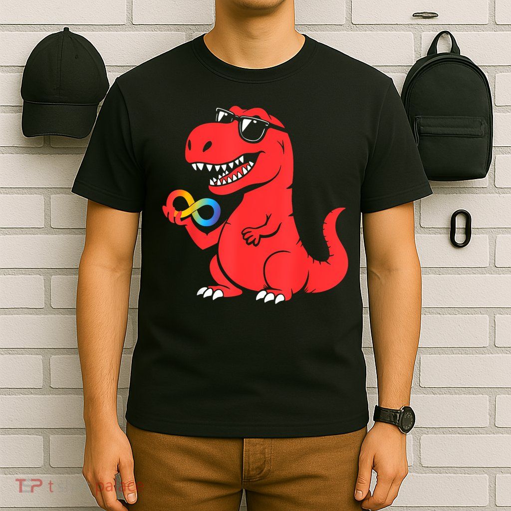 Red Instead Autism Dino Autism Awareness Acceptance  T-Shirt