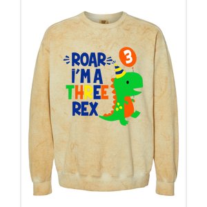 Roar I'm A Three Rex Dinosaur 3rd Birthday Boy 3 Years Bday Colorblast Crewneck Sweatshirt