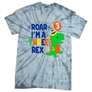 Roar I'm A Three Rex Dinosaur 3rd Birthday Boy 3 Years Bday Tie-Dye T-Shirt