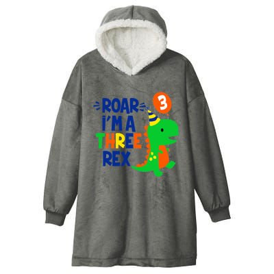 Roar I'm A Three Rex Dinosaur 3rd Birthday Boy 3 Years Bday Hooded Wearable Blanket