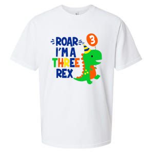 Roar I'm A Three Rex Dinosaur 3rd Birthday Boy 3 Years Bday Sueded Cloud Jersey T-Shirt