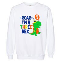 Roar I'm A Three Rex Dinosaur 3rd Birthday Boy 3 Years Bday Garment-Dyed Sweatshirt