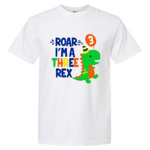 Roar I'm A Three Rex Dinosaur 3rd Birthday Boy 3 Years Bday Garment-Dyed Heavyweight T-Shirt