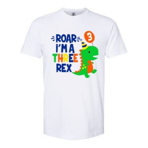 Roar I'm A Three Rex Dinosaur 3rd Birthday Boy 3 Years Bday Softstyle CVC T-Shirt