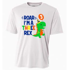 Roar I'm A Three Rex Dinosaur 3rd Birthday Boy 3 Years Bday Cooling Performance Crew T-Shirt