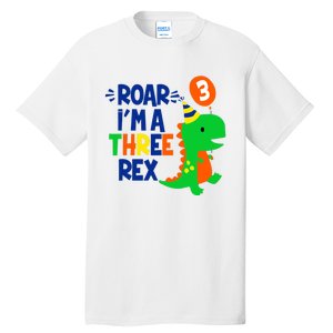 Roar I'm A Three Rex Dinosaur 3rd Birthday Boy 3 Years Bday Tall T-Shirt