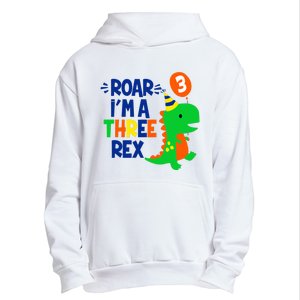 Roar I'm A Three Rex Dinosaur 3rd Birthday Boy 3 Years Bday Urban Pullover Hoodie