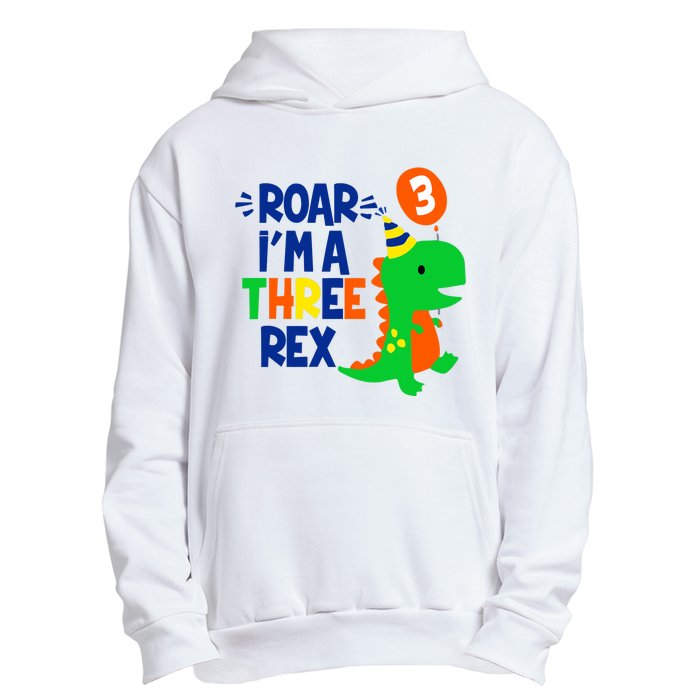 Roar I'm A Three Rex Dinosaur 3rd Birthday Boy 3 Years Bday Urban Pullover Hoodie