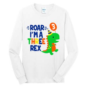 Roar I'm A Three Rex Dinosaur 3rd Birthday Boy 3 Years Bday Tall Long Sleeve T-Shirt