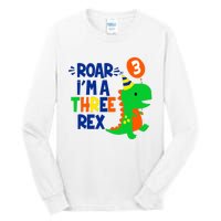 Roar I'm A Three Rex Dinosaur 3rd Birthday Boy 3 Years Bday Tall Long Sleeve T-Shirt