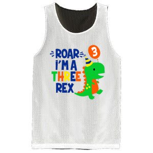 Roar I'm A Three Rex Dinosaur 3rd Birthday Boy 3 Years Bday Mesh Reversible Basketball Jersey Tank