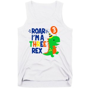 Roar I'm A Three Rex Dinosaur 3rd Birthday Boy 3 Years Bday Tank Top