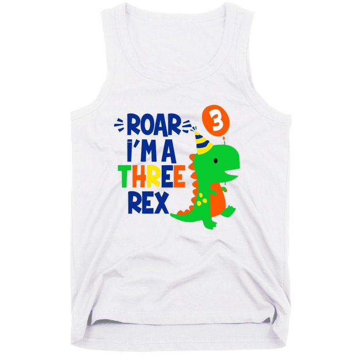 Roar I'm A Three Rex Dinosaur 3rd Birthday Boy 3 Years Bday Tank Top