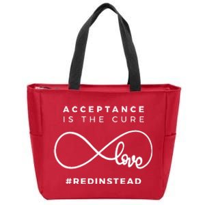 Red Instead Acceptance Of Autism Zip Tote Bag