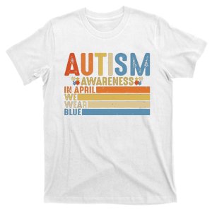 Retro In April We Wear Blue Puzzle Autism Awareness Month T-Shirt