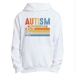 Retro In April We Wear Blue Puzzle Autism Awareness Month Urban Pullover Hoodie