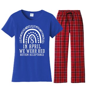 Rainbow In April We Wear Red Autism Awareness Acceptance Gift Women's Flannel Pajama Set