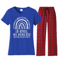 Rainbow In April We Wear Red Autism Awareness Acceptance Gift Women's Flannel Pajama Set