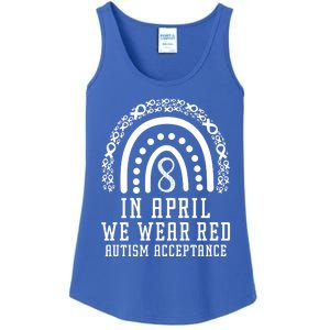 Rainbow In April We Wear Red Autism Awareness Acceptance Gift Ladies Essential Tank