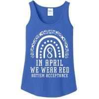 Rainbow In April We Wear Red Autism Awareness Acceptance Gift Ladies Essential Tank