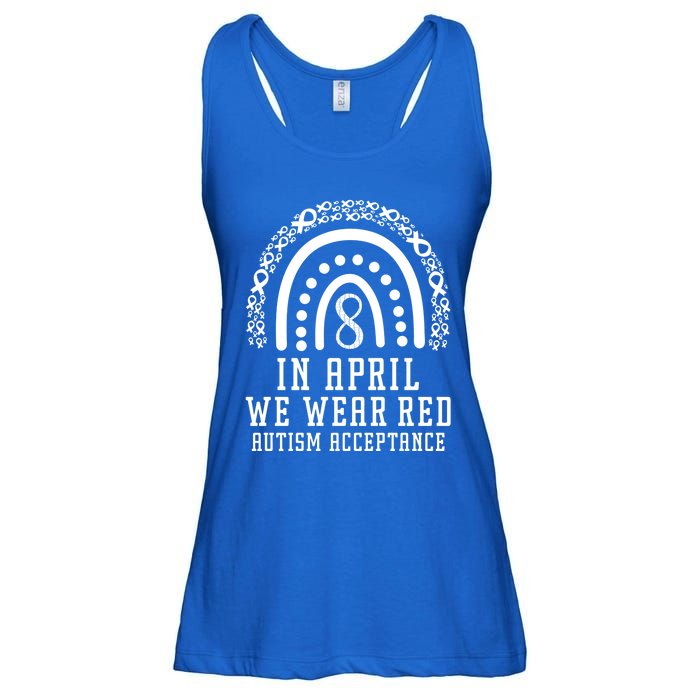 Rainbow In April We Wear Red Autism Awareness Acceptance Gift Ladies Essential Flowy Tank