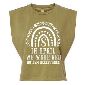 Rainbow In April We Wear Red Autism Awareness Acceptance Gift Garment-Dyed Women's Muscle Tee