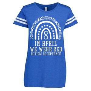 Rainbow In April We Wear Red Autism Awareness Acceptance Gift Enza Ladies Jersey Football T-Shirt