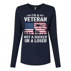 Retro IM A Veteran Not A Sucker Or A Loser Veterans Day Womens Cotton Relaxed Long Sleeve T-Shirt