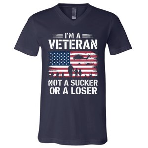 Retro IM A Veteran Not A Sucker Or A Loser Veterans Day V-Neck T-Shirt