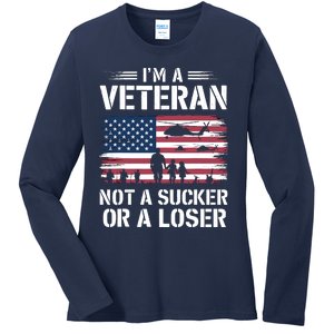 Retro IM A Veteran Not A Sucker Or A Loser Veterans Day Ladies Long Sleeve Shirt